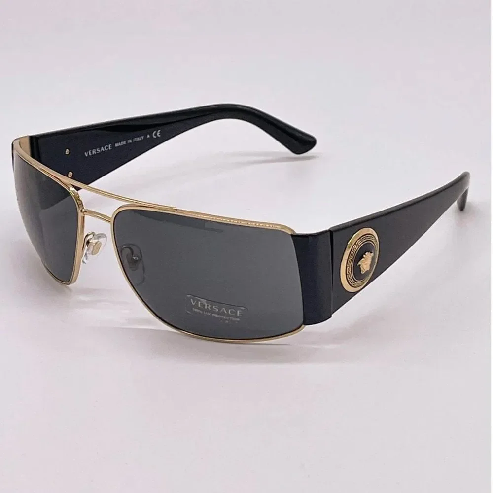 New Versace Mens 63mm Sunglasses Black w/ Gold Trim